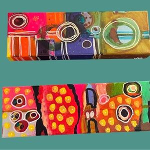 Pair of Colorful Abstract Mini Paintings– Modern Geometric Design 12x4